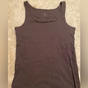 Ribbed purple tank, jewel neckline